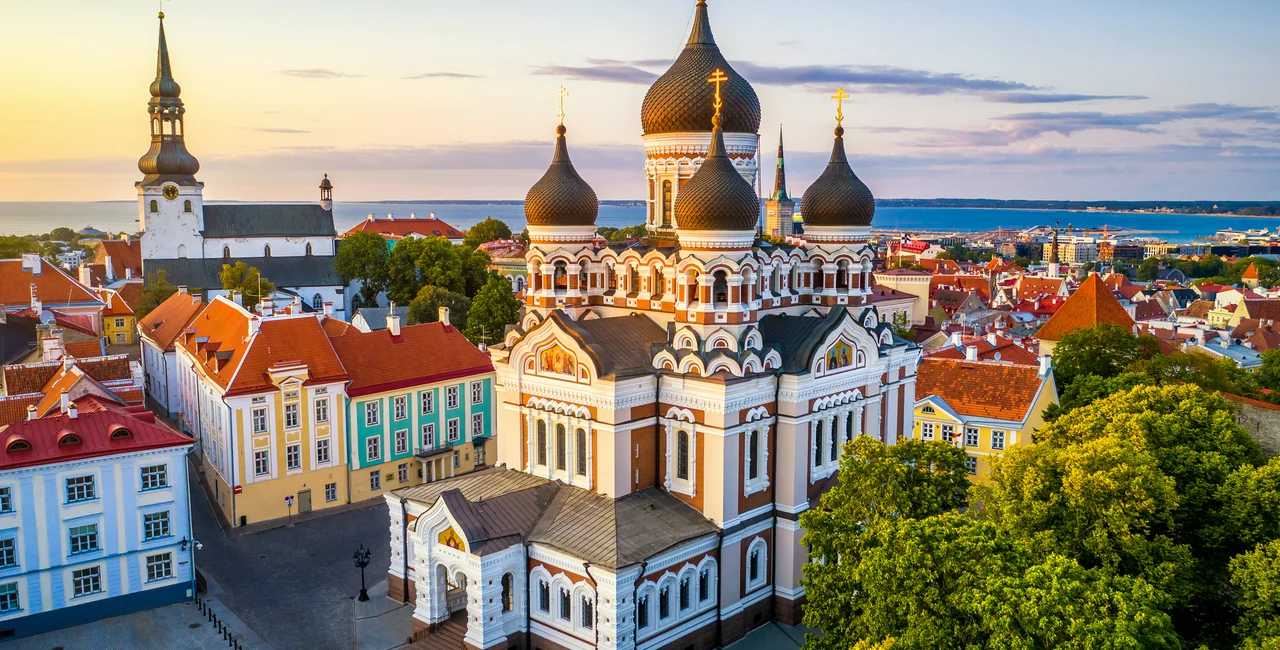 Alexander Nevsky Cathedral and St Mary's Cathedral at sunset in Tallinn, Estonia