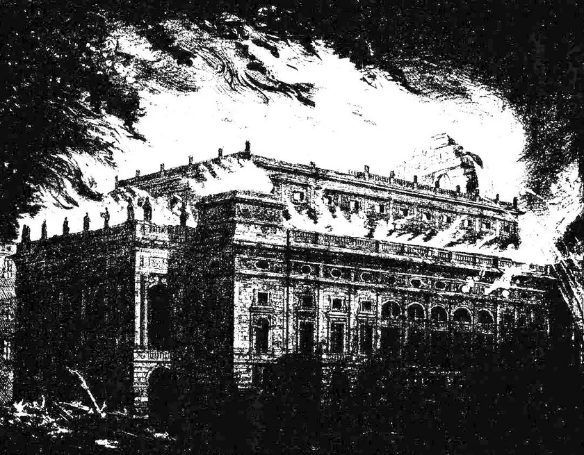 Sketch of the National Theatre fire published in Světozor magazine in 1881. (Public domain)