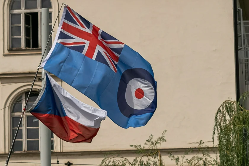 The RAF and Czech flags flown together at the Winged Lion / photo via Best Communications