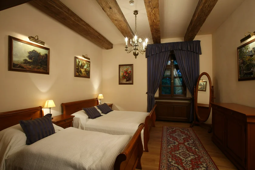 One of the chateau's rustic yet luxurious rooms.