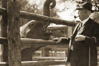 Prague Zoo's first director, Professor Jiří Janda, with the elephant Baby. Photo: Zoo Praha