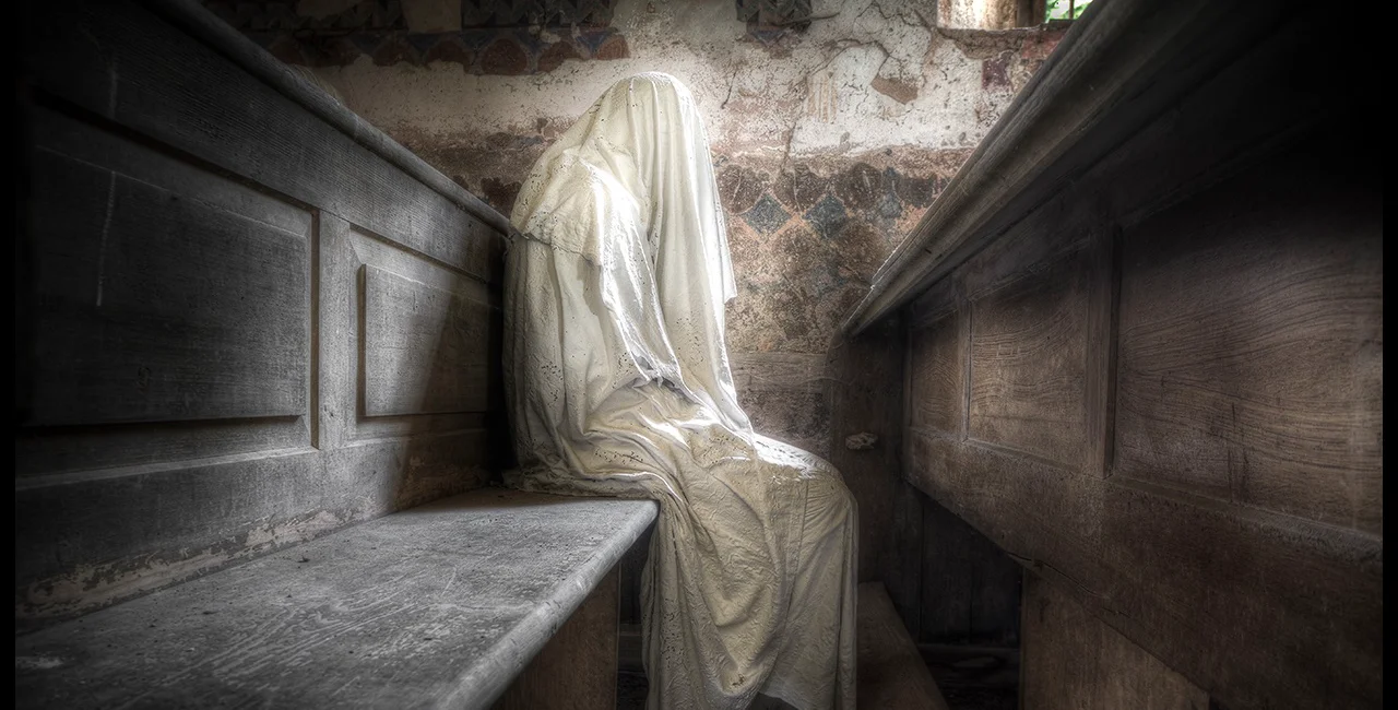 An art installation at St George's church in Luková brings rumors of ghosts to life / photo via lukova-kostel.cz, Fotokolekce Pezold