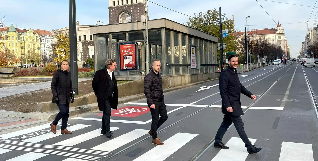 Deputy Mayor Adam Scheinherr and other politicians re-create a famous album cover. (Photo: Facebook)