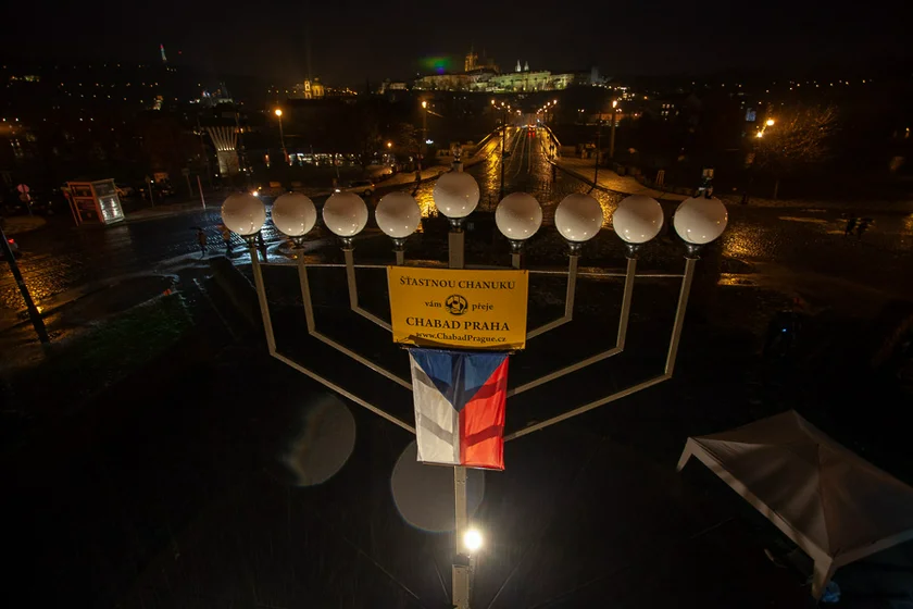 The menorah on Jan Palach Square for Hanukkah in 2018 / photo via Facebook, Chabad Prague