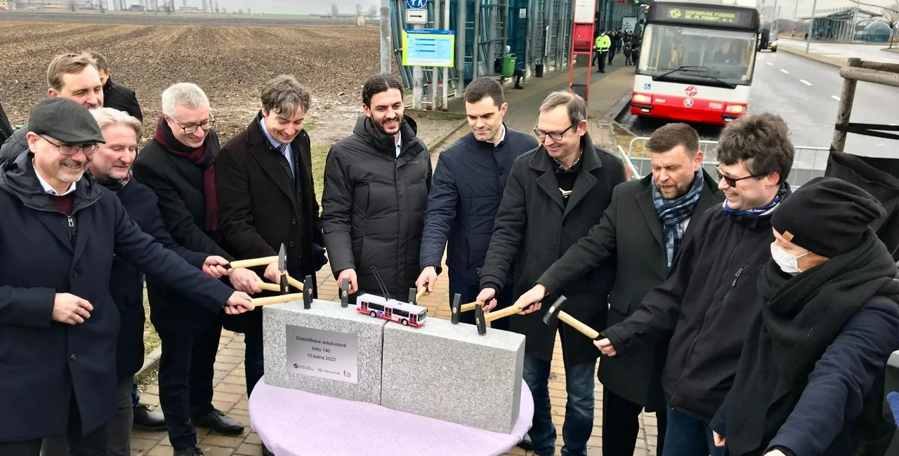 Politicians and officials mark the start of construction of a trolleybus line. Photo: Facebook.