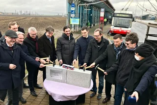 Politicians and officials mark the start of construction of a trolleybus line. Photo: Facebook.