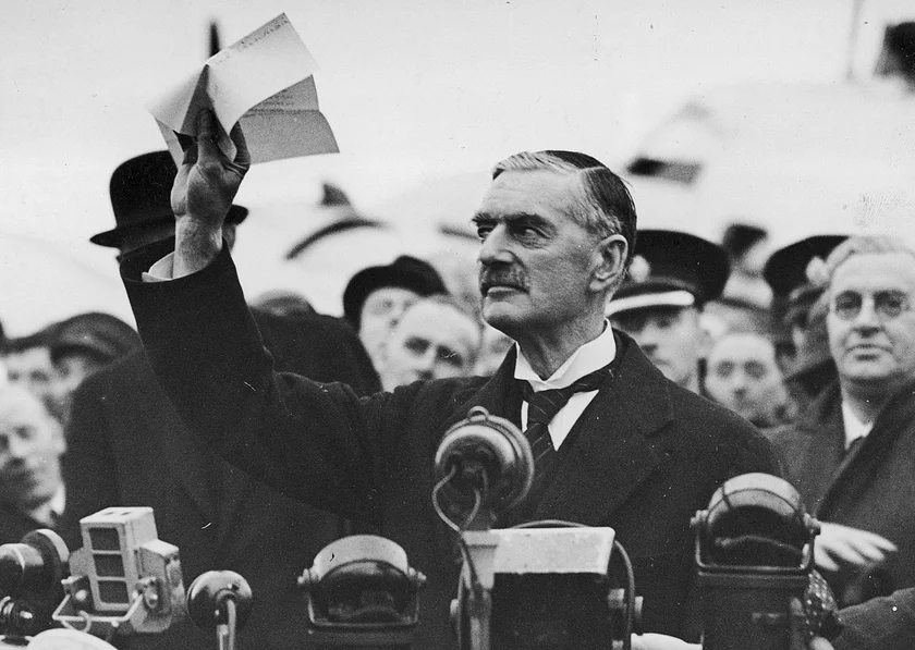 The real Neville Chamberlain returning from Munich in 1938. Photo: National Archives of Poland.