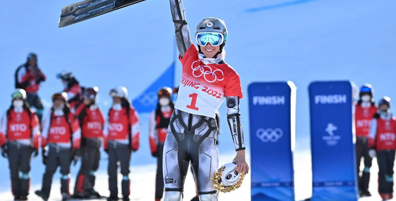Ester Ledecká after her gold medal snowboard run. Photo: Facebook / Český olympijský tým
