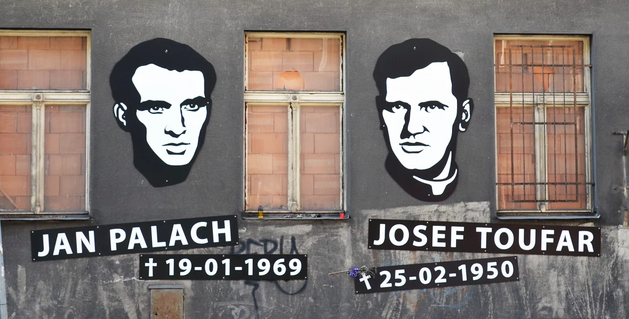 Street art honoring Palach and Toufar on Prague's Legerova street. Photo: Prague 2 Town Hall