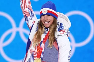 Ester Ledecká after her gold medal win. Photo: Facebook / Český olympijský tým