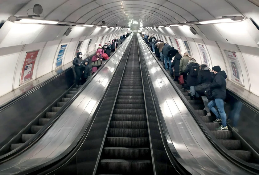Escalator at Náměstí Míru metro stop. Photo: Raymond Johnston.