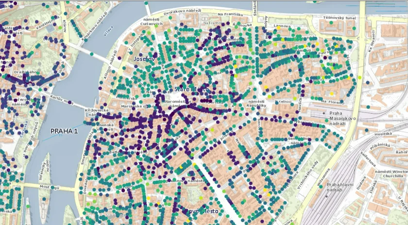 Map of significant buildings in Prague's center. Via IPR Praha.