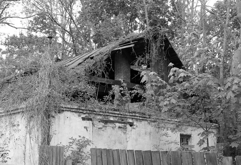 Ruins of an abandoned home near Chernobyl. Wikimedia commons, public domain.