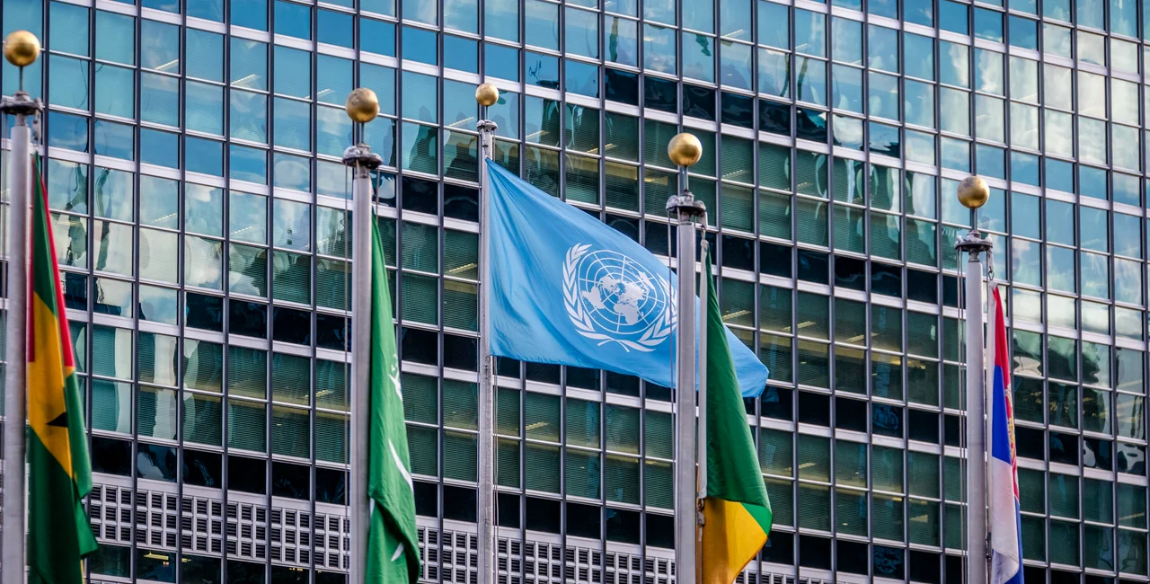 Flags at the United Nations headquarters in New York City. Photo: iStock / diegograndi