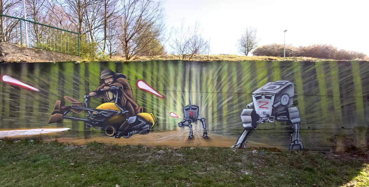 Graffiti depicting Zelensky as a Star Wars hero by Lukáš Zadek Brožovský. Photo: Lukáš Zadek Brožovský (Facebook).