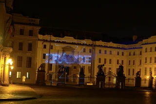 "Zrádce", Czech for "Traitor", projected onto Prague Castle last night / photo via Twitter, V Odboj