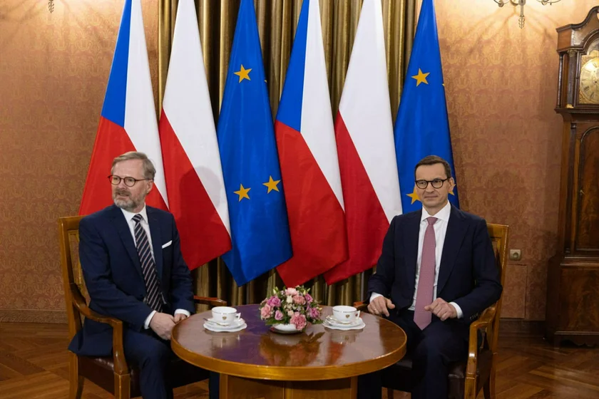 Czech PM Petr Fiala and Polish PM Mateusz Morawiecki. Photo: Twitter.