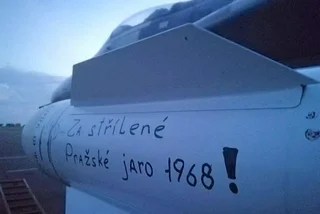 "For Prague Spring 1968 shooting!" inscription on a Ukrainian fighter missile. Photo: Yevhen Perebyinis (Twitter)