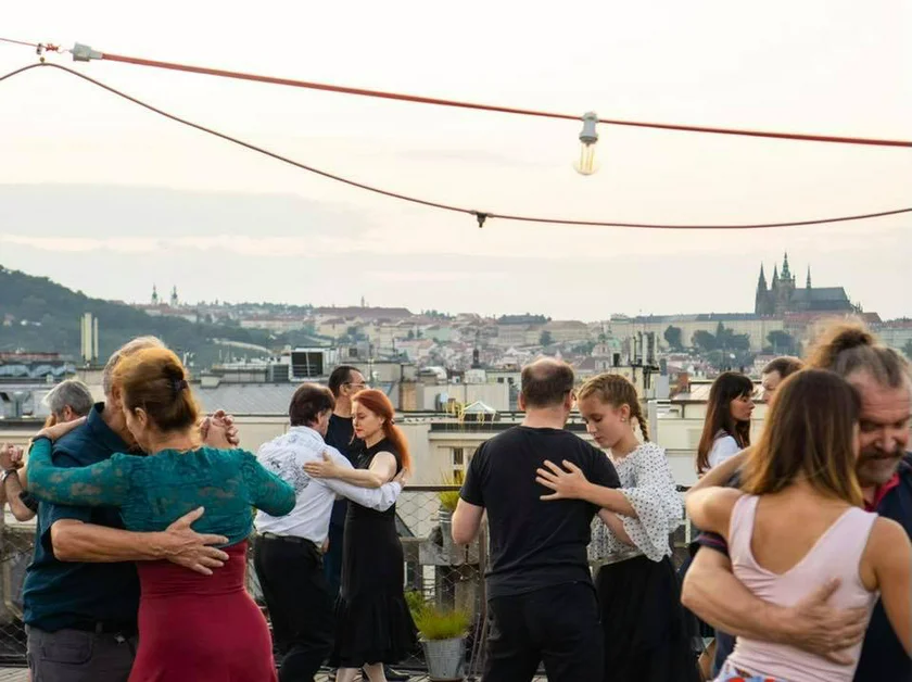 Dancing on the roof of Lucerna. Photo: Facebook.