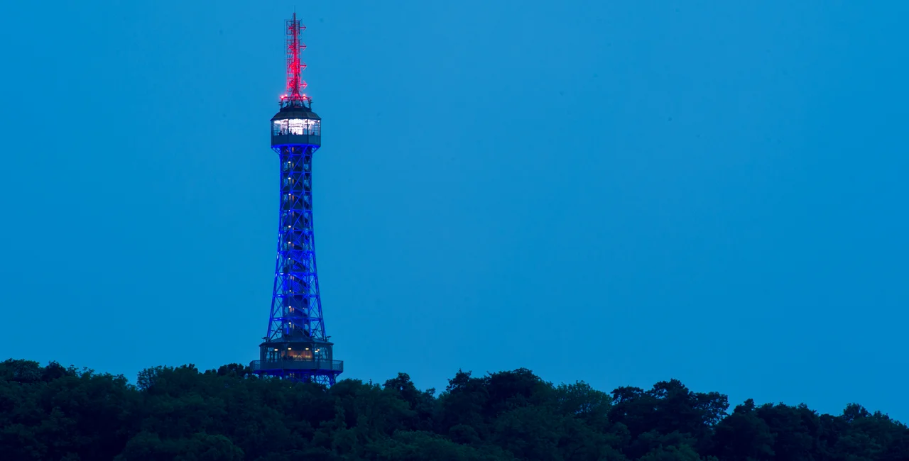 Petřín Lookout Tower lit up in 2017. Photo: iStock, sduben