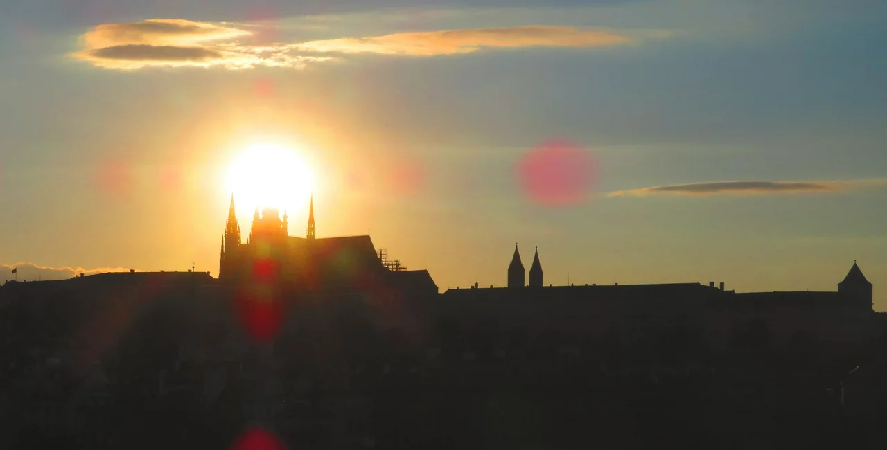 The sun crosses the main tower of St. Vitus' Catherdral around the summer solstice. Photo: Raymond Johnston
