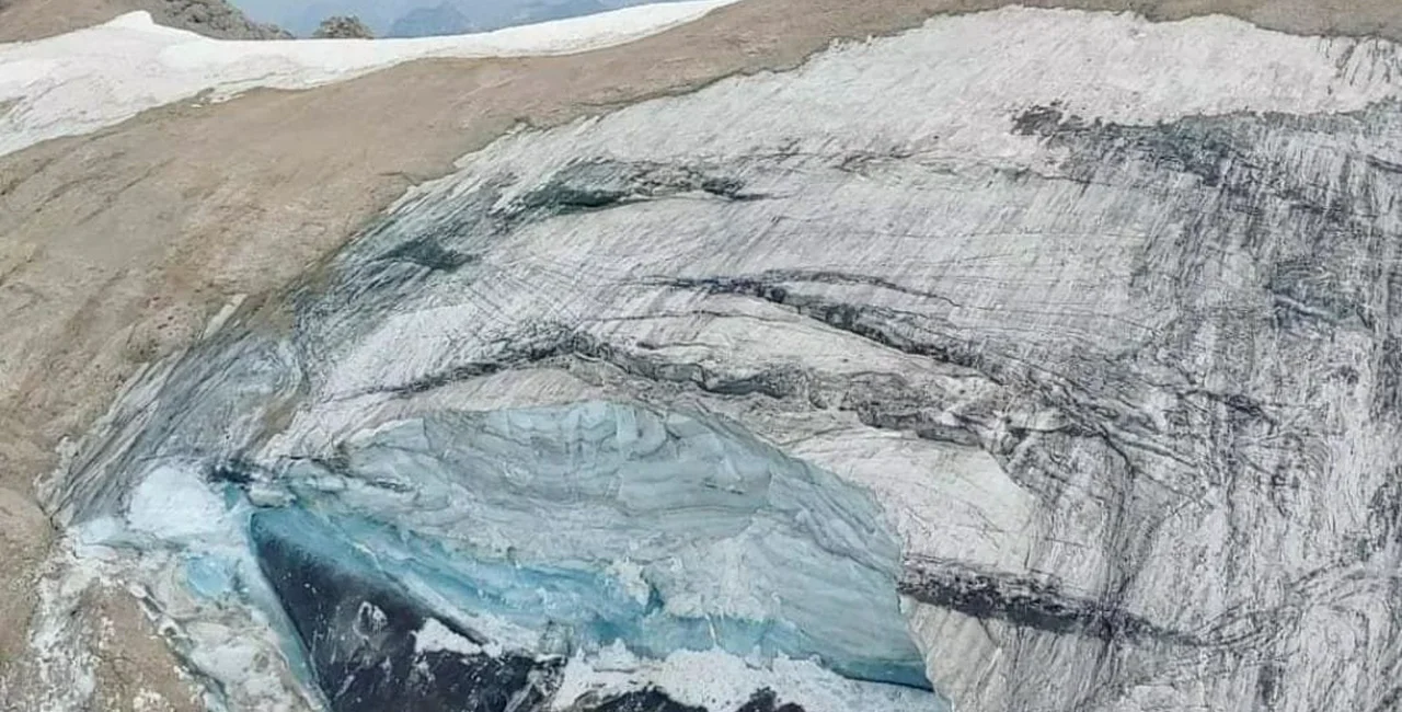 The glacier destabilized at its base due to thearge availability of melting water after weeks of extremely high and above average temperature. Photo via Twitter @aametsoc (Alpine-Adriatic Meteorological Society))