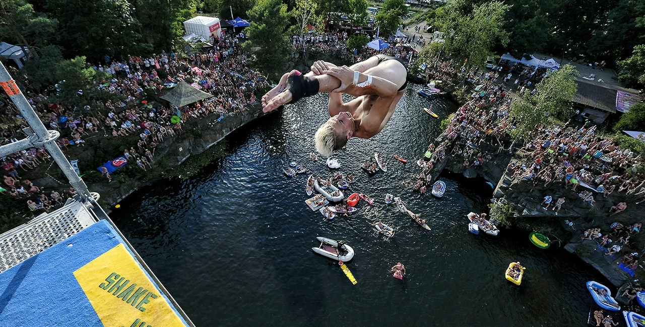 The annaul cliff-diving competition in a quarry outside of Prague kicks off on Friday, Aug. 5. Photo / Cliffdiving.eu