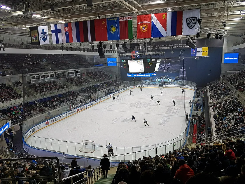 Fetisov Arena during a Kontinental Hockey League match between Admiral Vladivostok and Severstal Cherepovets. Photo: Wikipedia