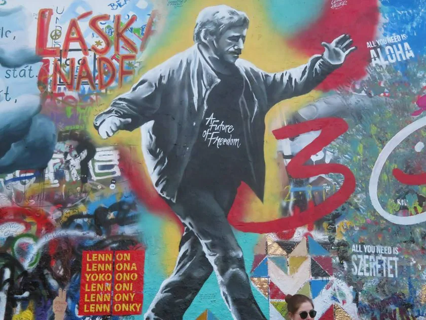First authorized mural on the Lennon Wall in March 2019. Photo: Raymond Johnston.