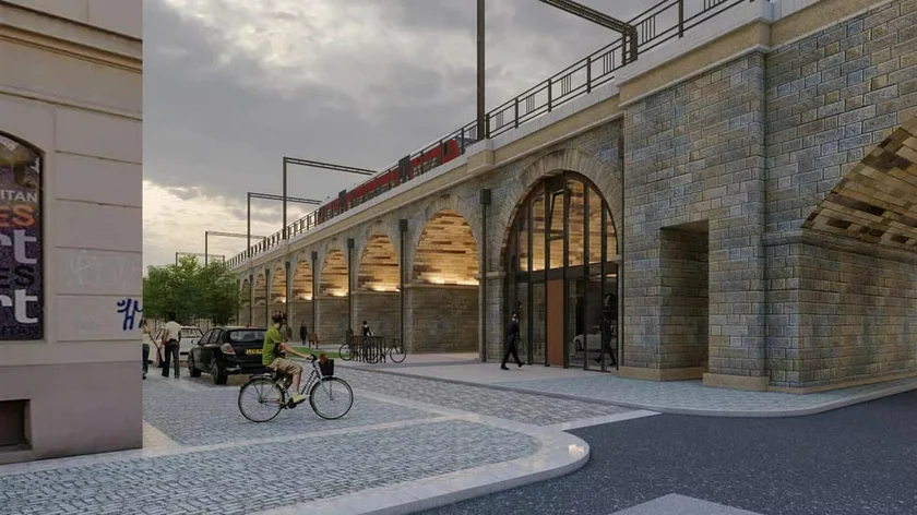 Shops will open under the Negrelli viaduct. Image: CCEA MOBA