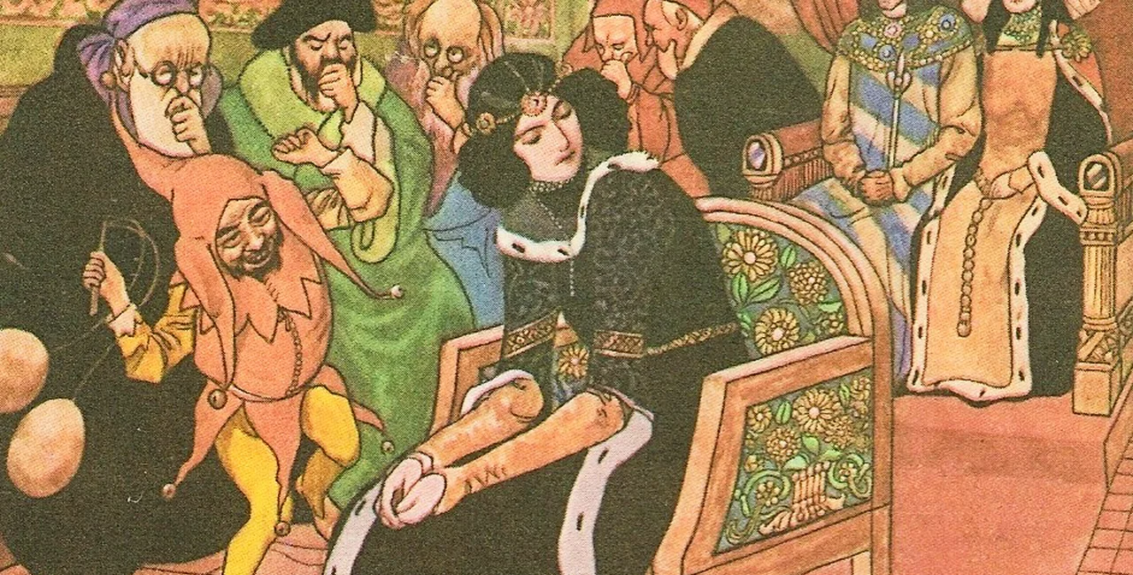 Illustration of Erben's fairy tales Zlatovlaska by Artus Scheiner. Public domain image.
