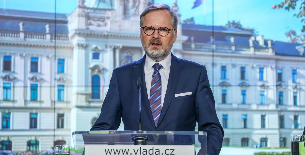 Petr Fiala at a government conference in November 2022. He will discuss pressing topics with leaders of the Visegrad Four on Nov. 24, 2022.