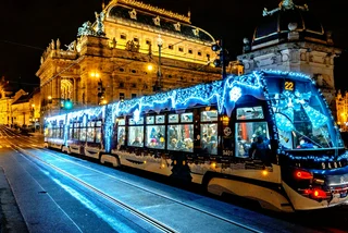 Christmas tram by Prague's National Theatre. Photo: Facebook /