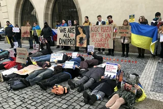 Pro-Ukraine protestors in Prague on Sunday Jan. 15, 2023. Source: Twitter/@