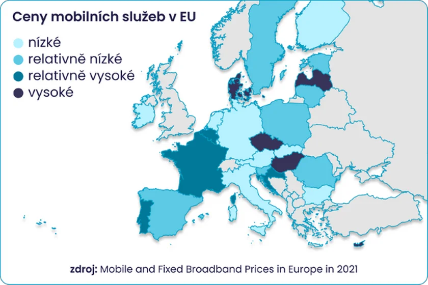 The different prices of mobile data across the EU. The darker the shade, the more expensive the mobile plan.