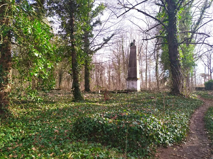 Unmarked graves with the World War I memorial in the distance. Photo: Raymond Johnston