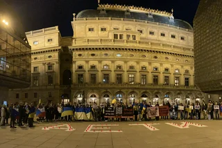 Hlas Ukrajiny gathering at Prague's National Theater. Photo: Twitter /  Anastasiia Sihnaievska