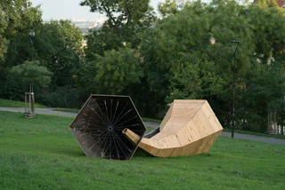 Open-air sculptures in Prague's Vršovice district repurpose found wood