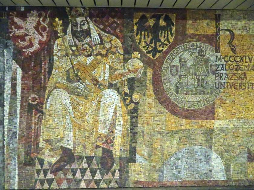 Mosaic of Charles IV in the Karlovo náměstí metro station. Photo: Raymond johnston
