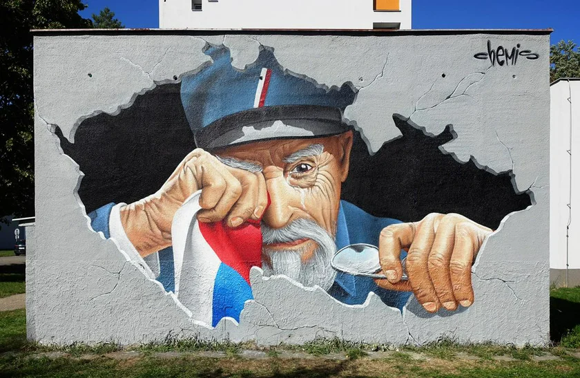 Mural of a crying Tomáš Garrigue Masaryk. Photo: Facebook, ChemiS