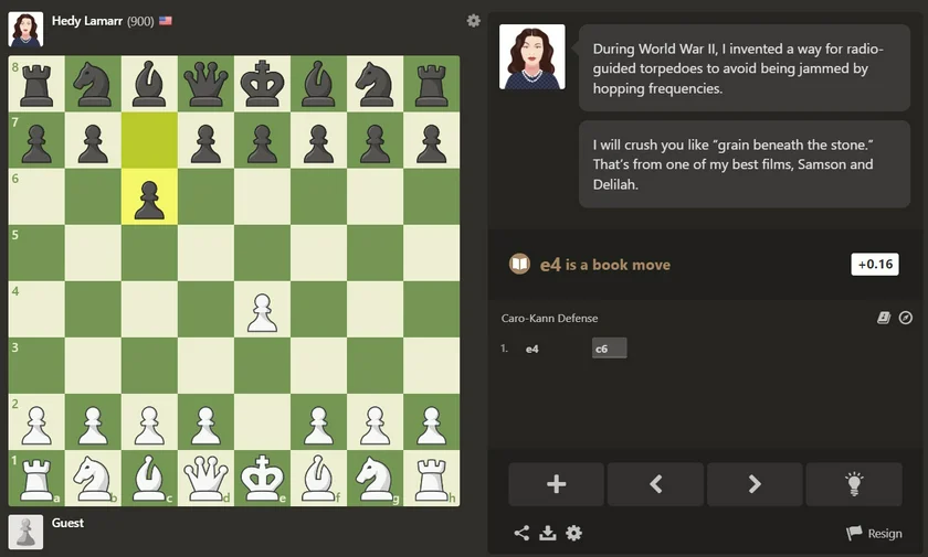 Screenshot of the chess stimulation