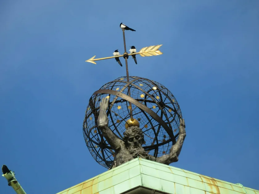 Sculpture on top of the Klementinum's astronomical tower. Photo: Raymond Johnston