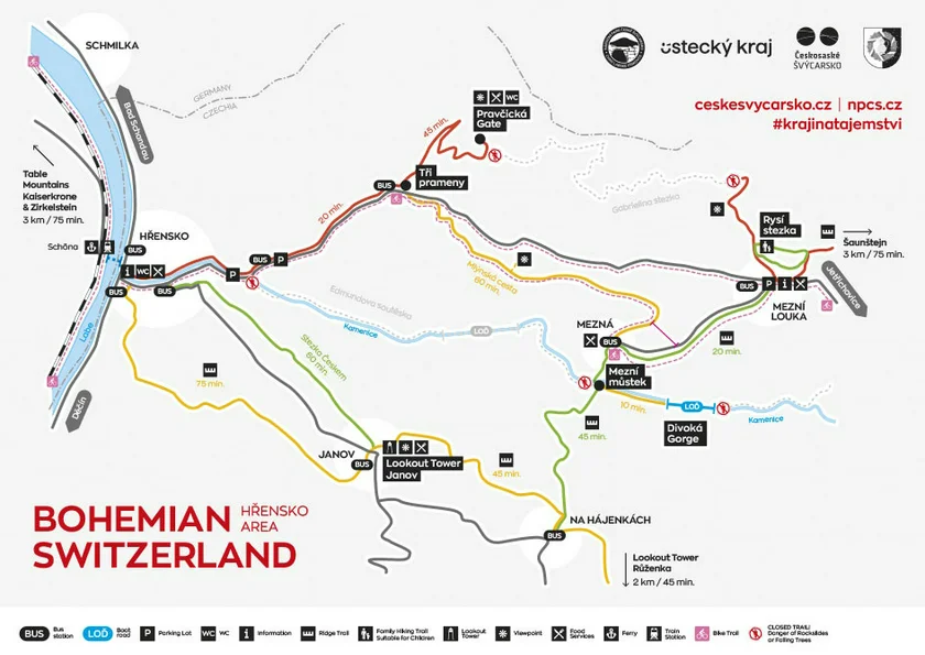 Map of what is open in Bohemian Switzerland. Source: Ceskesvycarsko.cz