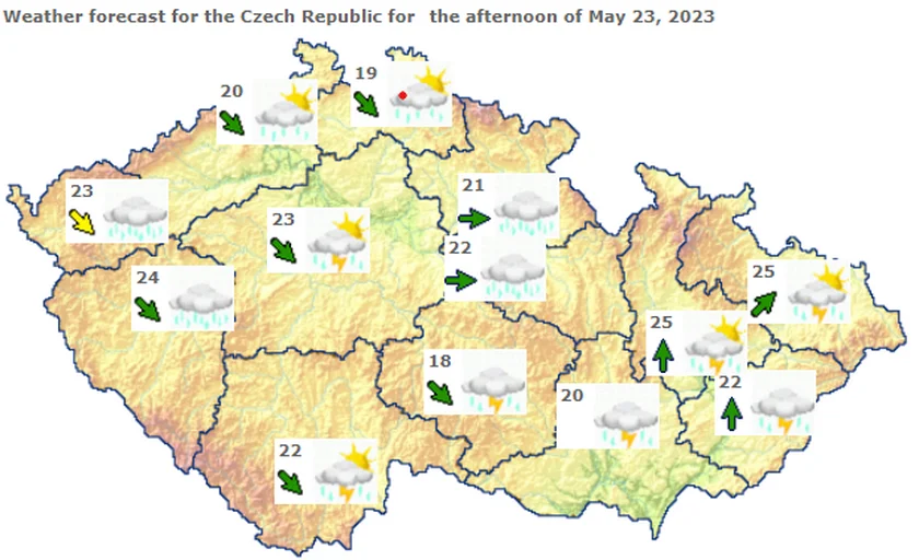 The weather forecast for Tuesday afernoon. Source:
