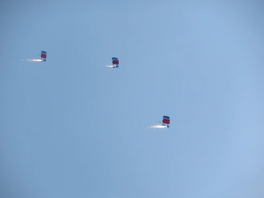 Three of a group of five skydivers. Photo: Raymond Johnston