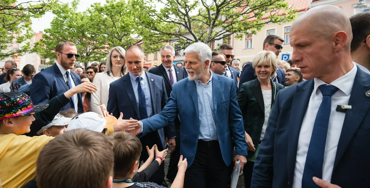 President Pavel and wife Eva greet the public during a May 26 visit to Jemnice. Photo via Twitter