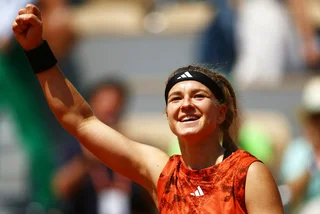 Karolína Muchová celebrating her win (Twitter.com/@RelevantTennis)