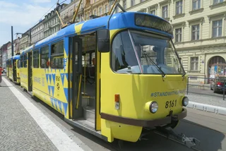 Prague rolls out tram in Ukrainian colors for humanitarian aid fundraiser