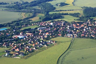 View of Prague suburbs from airplane / yykkaa