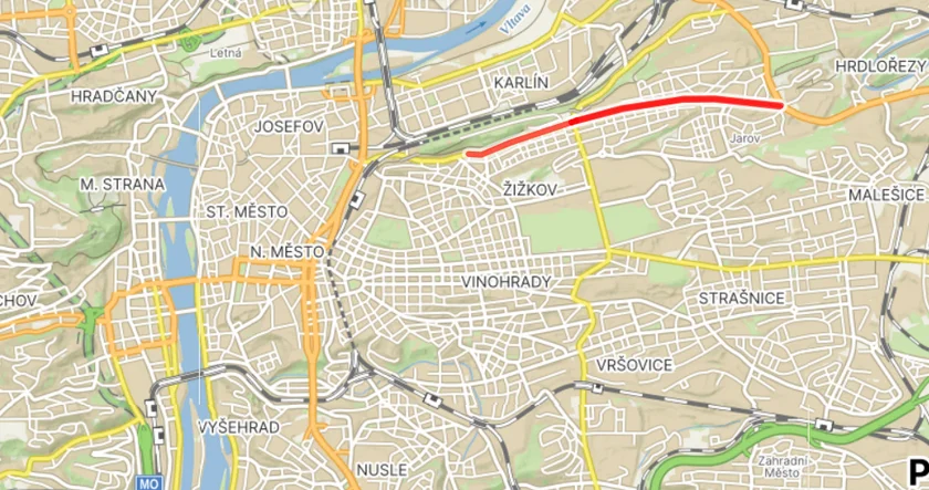 Prague's Koněvova Street highlighted in red. (Photo: Mapy.cz - screenshot)